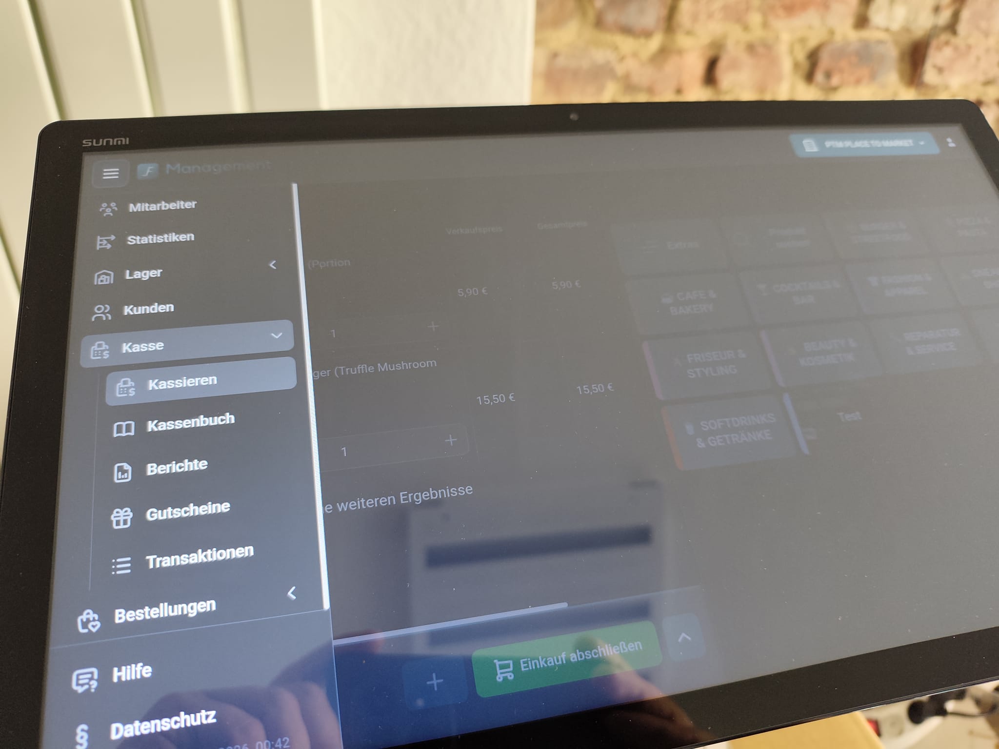 SUNMI Kassensoftware mit Lagerverwaltung und Kassenansicht
