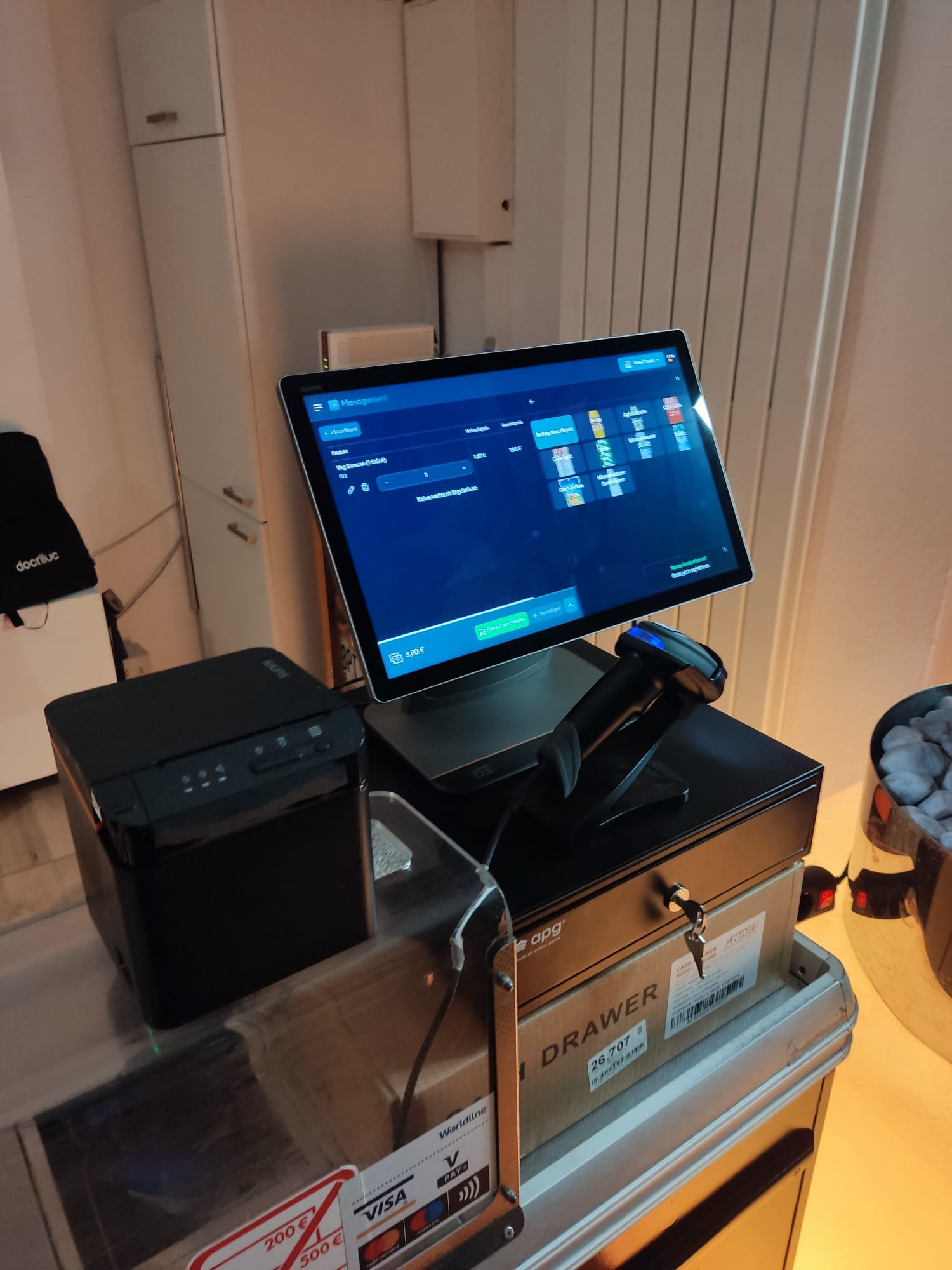 PTM Kassenplatz mit Scanner, Bondrucker und Kassenschublade